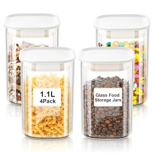 Offerta a tempo: VINATO Barattoli Vetro con Coperchio (4 x 1100ml) Contenitori Pasta Vetro, Barattoli Cucina con Coperchio Contenitori Ermetici Vetro per Sale Farina Spezie Cereali & Caffè, Lavabili in Lavastoviglie - 0.00% da 29.99 € a 29.99 €