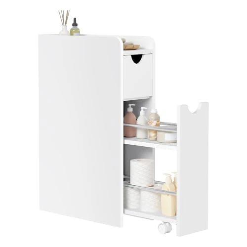 Offerta a tempo: EUGAD Mobile Bagno Stretto con 2 Cassetti, Mobiletto Compatto Salvaspazio, Armadietto Bagno Verticale, Multifunzionale con Ripiano Aperto, Bianco - 19% da 69.99 € a 56.85 €
