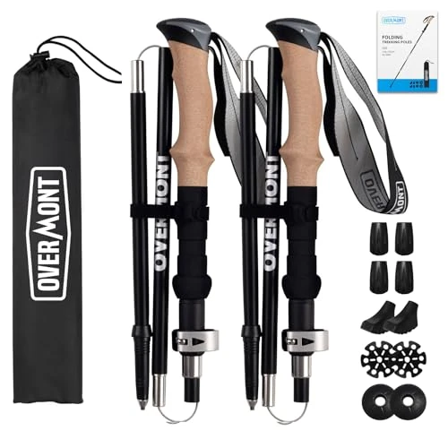 Offerta a tempo: Overmont Bastoni Trekking e Escursionismo Pieghevoli in Alluminio Ultraleggeri - Regolabili 110-125 cm - 1 Paio Nordic Walking con Accessori Tutti i Terreni - Montagna, Neve - Nero - 19% da 34.98 € a 28.48 €