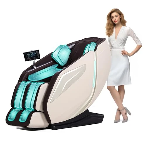 HealthRelife Full Body Massage Chair with Bodyscan 4D Massage Intelligent Shiatsu Massagerecliner with Voice Control Back Heating App Control(Brown)