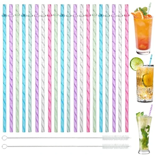 20 Piezas Duras Pajitas Reutilizables, CañItas PETG de Colores, 26,5cm Straw con 2* Cepillos de Limpieza para Batidos, Zumos, Bebidas, Cócteles, Bebidas Calientes