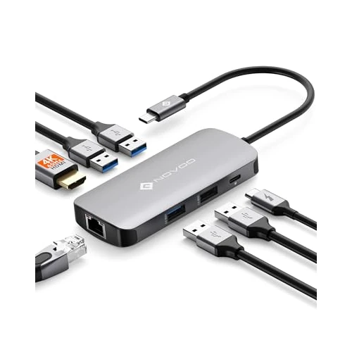 NOVOO 7 in 1 Hub USB C, Multiporta Adattatore con HDMI 4K, Ethernet RJ45, 3 Porte USB 3.0 & USB 2.0, Tipo-C 100W PD, Docking Station Compatibile con MacBook Pro/Air, Surface, iPad, Dell, HP