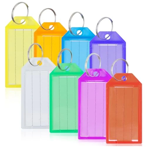 Romon Portachiavi, 80 Pezzi Targhette Portachiavi Etichetta Plastica Scrivibile per Porta Chiavi a 8 colori, Tag Chiave Portachiavi ID, Utilizzato per bagagli, per nomi di animali domestici Valigie