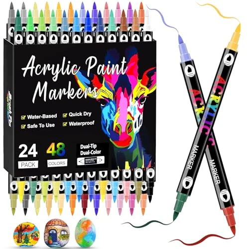 Offerta a tempo: 48 Colori Pennarelli Acrilici Doppia Punta,Set Pennarelli Professionali - 67% da 39.99 € a 13.25 €