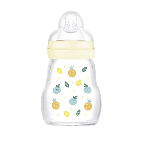 MAM Biberon Feel Good 170 ml, Biberon vetro pregiato resistente alle alte temperature, Accessori neonati ergonomici per uso quotidiano e allattamento misto con morbida tettarella misura 1, Neutro