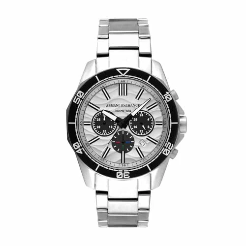 Limited-time offer: Armani Exchange Silver Tone Watch for Men, Quartz Chronograph Movement and 44mm Case Size with Stainless Steel Strap, Silver Tone and White from 146.25 £ to 146.25 £ (save 0.00%)
