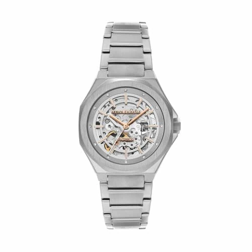 Armani Exchange Orologio Analogico Automatico Donna con Cinturino in Acciaio Inossidabile AX4618, Tono argento