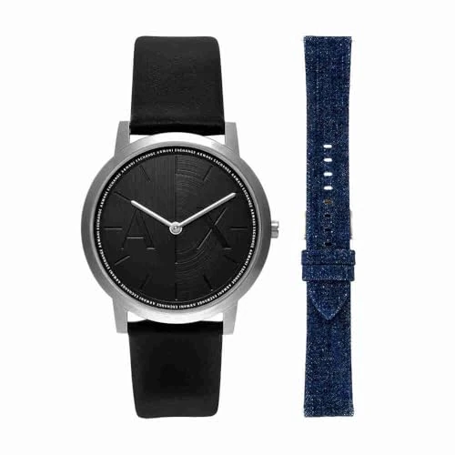 Offerta a tempo: Armani Exchange Orologio da uomo, movimento al quarzo a due lancette e cassa da 40 mm con cinturino in acciaio inossidabile o in pelle, Set nero - 56% da 77.84 € a 34.30 €