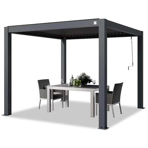 Zeitlich begrenztes Angebot: PRIMEYARD Pergola 3x3 m Aluminium Pfosten mit Lamellendach aus Aluminium anthrazitfarbene Terrassenüberdachung von 2490.00 € auf 2490.00 € (0.00% Rabatt)
