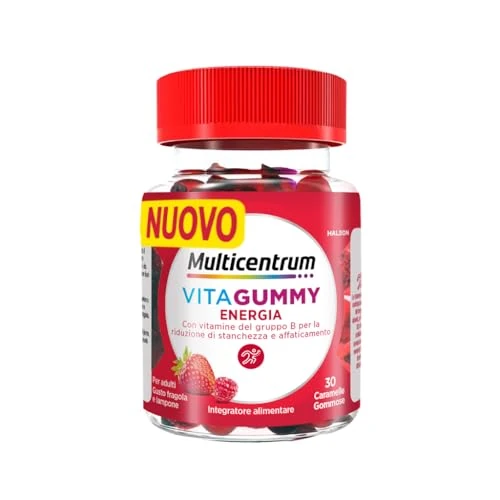 Multicentrum Vitagummy Energia, Integratore Alimentare per Adulti per la riduzione di stanchezza e affaticamento, con Vitamina D, B6, B12, D e Biotina, Gusto frutti rossi, 30 Caramelle Gommose