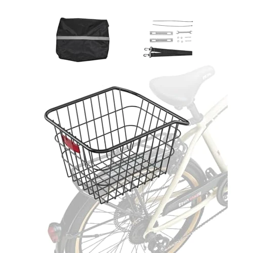 Offerta a tempo: VEVOR Cestino Posteriore per Bici Medio, Cestino per Bicicletta in Filo Metallico con Luce Posteriore Riflettente e Copertura Impermeabile, Adatto alla Maggior Parte dei Portabici Posteriori - 0.00% da 33.90 € a 33.90 €