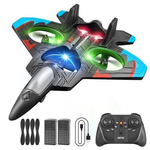 4DRC V32 RC Plane, Foam Remote Control Airplane with Light, 2 Batteries, 360° Flip, Gyro Stabilize Systems, 3 Speeds Adjustable RC Fighter Jet Planes Toy Gifts for Kids Boy Beginners Adults