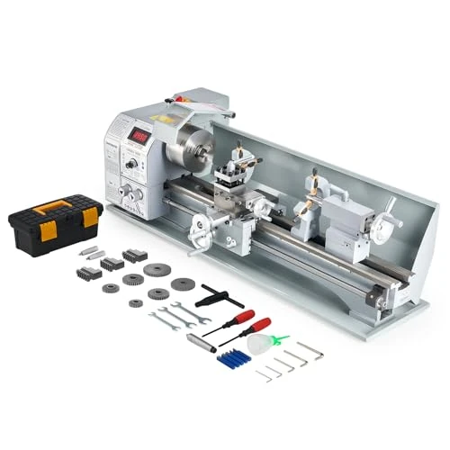 Oferta limitada: CREWORKS Torno para metal de 1100 W, 220 x 600 mm, velocidad variable de 0 a 3000 rpm, con mandril de 3 mordazas y pantalla LCD para roscar, tornear, taladrar y pulir de 998.99 € a 998.99 € (ahorro 0.00%)