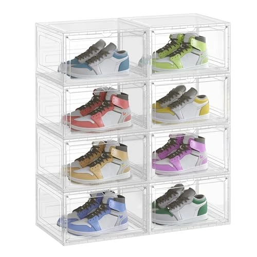 Offerta a tempo: SONGMICS Set di 8 Scatole per Scarpe, Organizzatore Portascarpe Trasparente in Plastica, con Sportello, Impilabile, 33 x 28,5 x 19,2 cm, per Scarpe fino a Taglia 46, Bianco Trasparente LSP508W01 - 18% da 39.99 € a 32.99 €