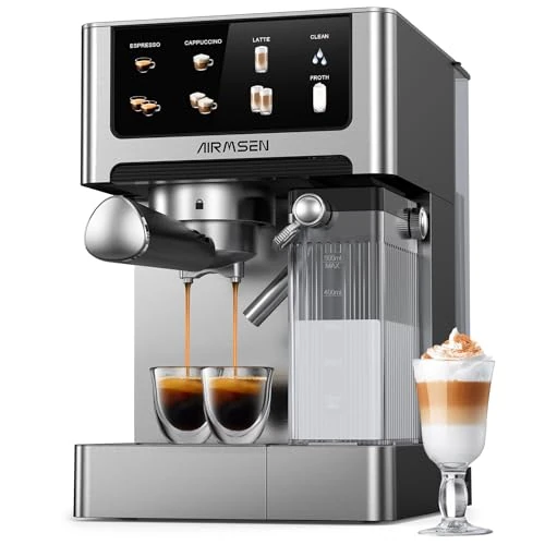 Oferta limitada: AIRMSEN Cafetera Espresso 20 Bar con Autofroter de Leche para Hogar, Cappuccino y Latte, Cafetera Doble Caldera 15s Quick Estrazione 1350W+1000W, Acero Inoxidable, Depósito 60 oz, Pantalla Táctil​ de 229.99 EUR a 170.99 EUR (ahorro 26%)