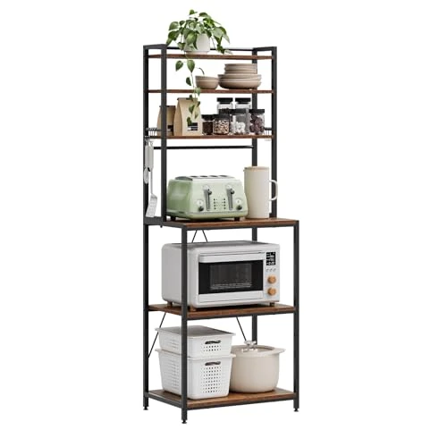 Limited offer: WOLTU Kitchen Shelf, Microwave Shelf, 6 Shelves, 6 Hooks, Metal Frame, Engineer Wood for Kitchen, Living Room, 60 x 167 x 40 cm, Brown+Black from 89.99 EUR to 80.99 EUR (save 10%)