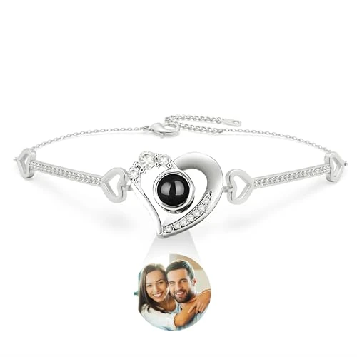 Easycosy Festa della Mamma Bracciale con Foto Personalizzata, Braccialetto con Foto Proiettata Dentro, Idee Regalo 2026 per Donna, Bracciale Personalizzato per Compleanno Matrimonio