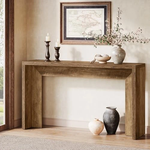Zeitlich begrenztes Angebot: Tribesigns Bauernhaus Konsolentisch, 140CM hölzerne Sofa Tisch mit Lagerung für Eingang, Foyer, Flur, Wohnzimmer, einfache Montage, rustikal braun von 109.99 € auf 49.99 € (55% Rabatt)