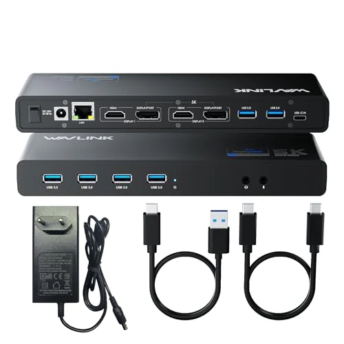 Tijdelijke aanbieding: Displaylink dockingstation, WAVLINK USB-C universeel dockingstation met 2 x HDMI & DP, Gigabit Ethernet, 6 x USB 3.0, audio, microfoon, compatibel met Mac OS en Windows van 138.29 € naar 138.29 € (0.00% korting)