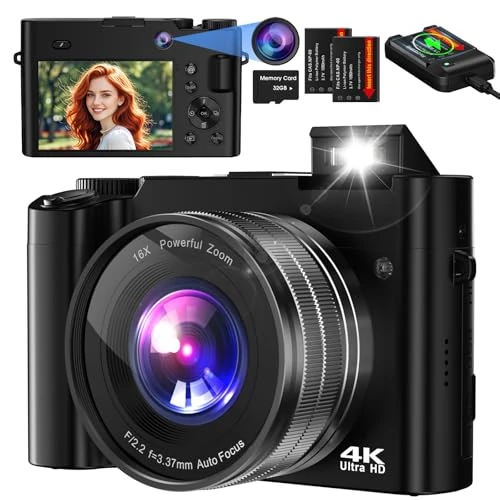 Oferta limitada: Cámara Digital,Bofypoo 64MP Autofocus Cámara de Fotos con Cámaras Dobles Delanteras y Traseras 32G Tarjeta de Memoria, Camara Fotos Digital con Zoom Digital 16X para Principiantes(Negro) de 119.99 EUR a 79.99 EUR (ahorro 33%)