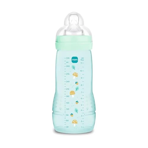 Offerta a tempo: MAM Biberon Easy Active Baby Bottle 330ml, Biberon MAM per bambini attivi ergonomico e pratico, Accessori neonato 4+ mesi per l'allattamento con tettarella misura 3 piatta e simmetrica, Azzurro - 38% da 11.99 € a 7.39 €