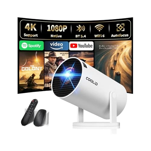 Mini projektor HD 1080P, przenośny projektor z WiFi 6 BT 5.4, projektor wideo z automatyczną korekcją ostrości i automatyczną korekcją śladu, zastosowanie pamięci flash TV/USB/Laptop, z białą myszką