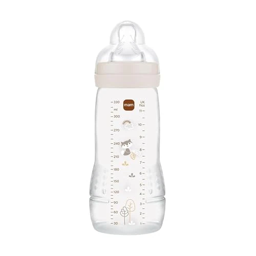 Offerta a tempo: MAM Biberon Easy Active Baby Bottle 330 ml, Biberon MAM per bambini attivi ergonomico e pratico, Accessori neonato 4+ mesi per allattamento con tettarella misura 3 piatta e simmetrica, Neutro - 38% da 11.99 € a 7.39 €