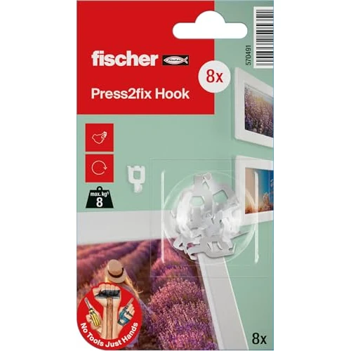 fischer Press2Fix - Gancho para colgar cuadros de yeso, peso máximo 8 kg, 8 piezas