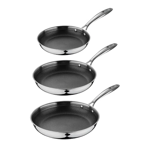 MasterPRO Juego de 3 sartenes de 20/24/26 cm multicapa de acero antiadherente para inducción con mango ergonómico Hi-Tech3