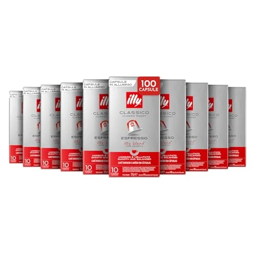 Offerta a tempo: illy, Caffè in Capsule Compatibili in Alluminio CLASSICO, 100% Arabica con Note di Fiori d'Arancio e Gelsomino, Gusto Morbido e Retrogusto Dolce, 10 Confezioni da 10 (100 Capsule Totali) - 25% da 49.90 € a 37.43 €