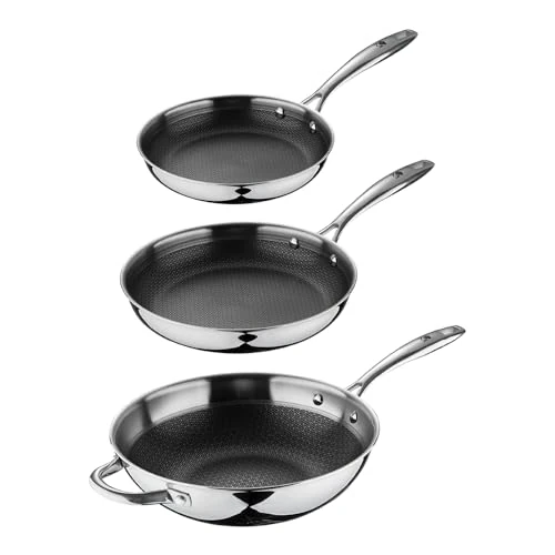 MasterPRO Juego de 3 sartenes de 20/24/28 cm multicapa de acero antiadherente para inducción con mango ergonómico Hi-Tech3