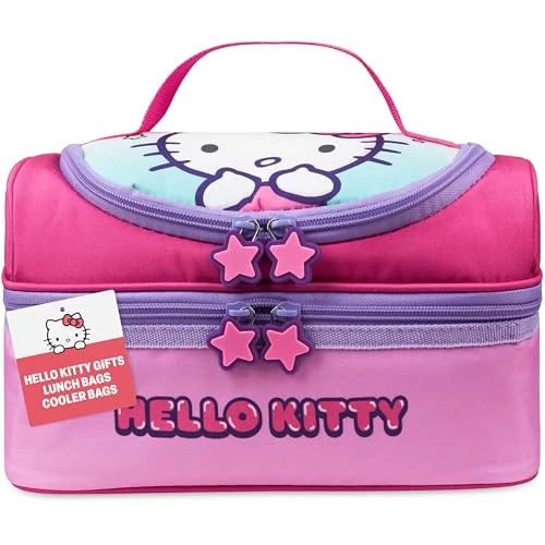 Offerta a tempo: Get Trend Hello Kitty Borsa Porta Pranzo Bambini con Scomparti a Due Piani Spuntini Kawaii Borsa Frigo Pranzo per Picnic Scuola Regali Bambini (Rosa Hello Kitty) - 31% da 18.83 € a 12.99 €