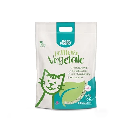 Best Friend - 5 L Long Lasting Vegetable Cat Litter Tray - Natural Sand and Super Clumping. Disposable in organic or toilet. Neutralises odours and does not stick to paws and fur.