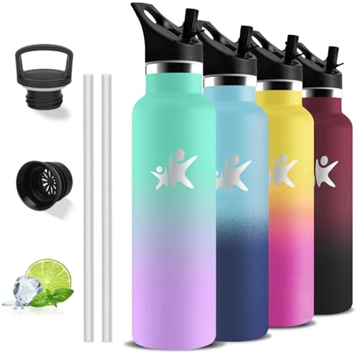 Thermosfles, 1 Liter, Bpa-Vrij, Waterfles Met Rietje, Lekvrij, Roestvrijstalen Drinkfles, Sportfles, 18/8 Roestvrij Staal, Voor Kamperen, Wandelen, Wandelen