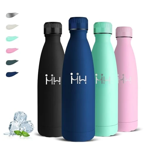Grsta Stainless Steel Drinking Bottle, 500 ml, BPA-Free, Leak-Proof, Double-Walled Vacuum Insulated, Metal Drinking Bottle, Can Be Carried, for School, Offices, Camping, Travel