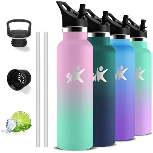 Begrenztes Angebot: Grsta Trinkflasche Edelstahl, Trinkflasche 1l, BPA-Frei Thermosflasche mit Strohhalm, Doppelwandige Vakuumisolierte,Thermosflasche Auslaufsicher, Wasserflasche für Sport, Yoga, Camping von 18.84 EUR auf 18.84 EUR (Rabatt 0%)