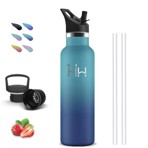 Stainless Steel Water Bottle 0.75 litres BPA-Free Thermos Flask with Straw Double-Walled Vacuum Insulated Water Bottle Sports Thermos Flask Leak-Proof for Hiking Camping Fitness