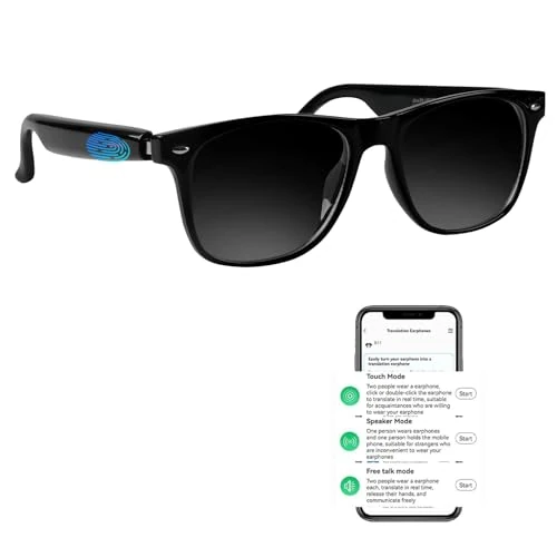 WingFly Ai Vertalingsbril, intelligente vertalingsbril met microfoonluidspreker, real-time vertaling, smart bril met 144 talen, voor zaken, reizen, muziek beluisteren, telefoneren