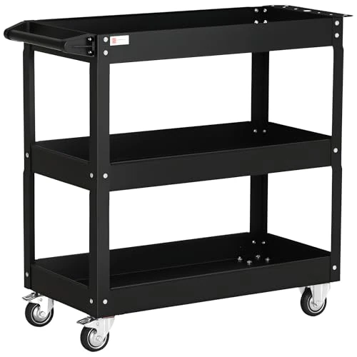Offerta a tempo: DURHAND Carrello da Officina a 3 Livelli con Bordi Alti, Nero - 10% da 55.95 € a 50.57 €