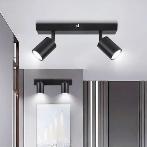 Offerta a tempo: Ketom 2 Pezzi Faretti da Soffitto Orientabili Nero, GU10 Lampada Faretti Led Soffitto Moderna, Plafoniera LED con 2 Faretti per Cucina, Cameretta, Senza Lampadina - 35% da 38.99 € a 25.34 €