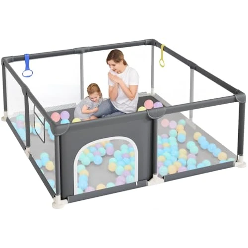Dripex Parque infantil de 124 x 124 cm, con red transpirable, tejido Oxford 210D, color gris oscuro