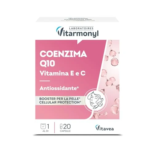 Offerta a tempo: Coenzima Q10 con Vitamina E e C - Integratore Antiossidante per la Pelle e Protezione Cellulare - Benessere della Pelle - 20 Capsule - Vitarmonyl - 43% da 11.90 € a 6.74 €