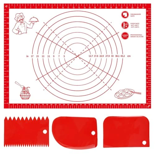 Backmatte Silikon Backofen Teigmatte Silikon Groß 70x50cm Mit 3 Teigschaber, Antihafte Rutschfeste Backunterlage, Ausrollmatte Teigmatte Silikonmatte Backen Arbeitsmatte für Teig, Fondant, Makronen