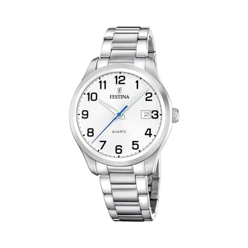 Offre limitée : Festina Montre Homme Analogique en Acier Inoxydable 316L Argenté - Mouvement Quartz - Calendrier - Verre Minéral Haute Résistance - Étanche 5 ATM F20736/1 de 99.00 € à 84.32 € (15% de remise)