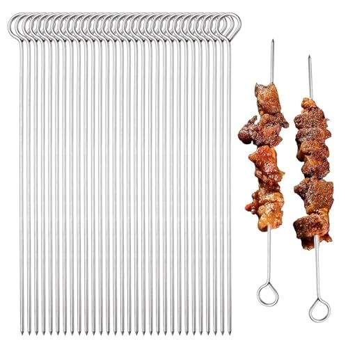 Tijdelijke aanbieding: 30 stuks grillspiesen van roestvrij staal, 25 cm, metalen sjasliekspiesen, herbruikbare vleesspiesen, roestvrij staal, spiesen, sjasliekspiesen voor terrasgrill, camping picknick, gemakkelijk te van 7.99 EUR naar 7.99 EUR (korting 0%)
