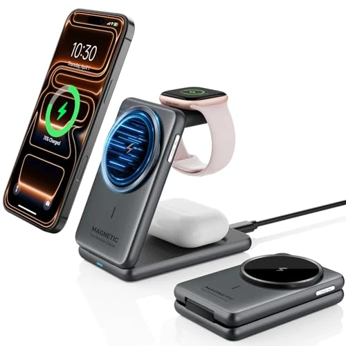 Offerta a tempo: Stazione di Ricarica Wireless per Caricatore Mag-Safe 3 in 1 per iPhone 16/15/14/13/12, Pods Pro 2, iWatch serie 10/9/8/7, Stazione di Ricarica per Apple Dispositivi Multipli - 0.00% da 19.99 € a 19.99 €