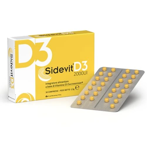 Sidevit® D3, Vitamina D3 2000UI (50 mcg), Con Tec. Sucrosomiale® unica, Assorbimento 3 volte superiore, Senza Glutine, Ossa, Muscoli, Sist. Immunitario, 30 compr., Mancata esposizione ai raggi solari