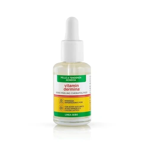 Offerta a tempo: VITAMINDERMINA Linea Sebo Siero Peeling Cheratolitico 30 ml – Per Pelli Grasse, Impure e a Tendenza Acneica – Con Acido Succinico, Mandelico, Lattico e Ialuronico – Esfoliante e Cheratolitico - 46% da 22.90 € a 12.42 €