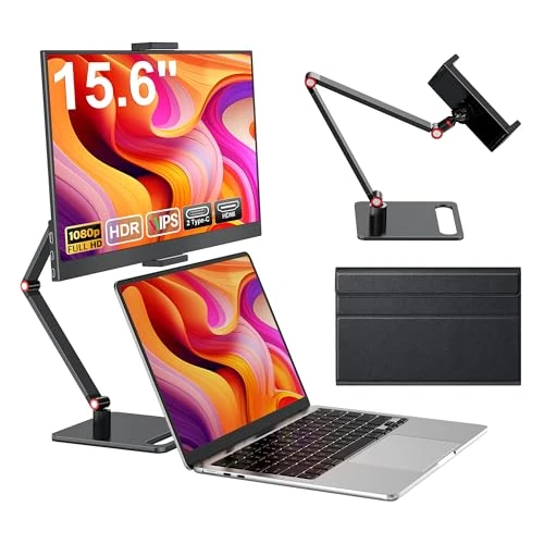 MAGICRAVEN Portable Monitor Laptop Screen 15.6 Inch 1080 FHD IPS Screen External Mobile Computer Monitor Speaker Integrated with HDMI USB C Monitor for Laptop PC Mac Phone X-Bo PS45 with Stand