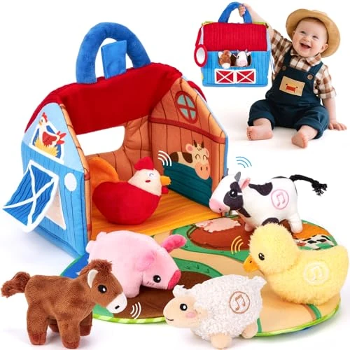 Begrenztes Angebot: hahaland Bauernhof Baby Spielzeug 6 Monate mit 2-in-1 Scheunen & Spielmatten,6 Sensorik Plüschtiere mit Tiergeräuschen,Montessori Spielzeug Baby,Weihnachten Geschenk Babyspielzeug ab 6 7 8 9 10 Monate von 35.99 EUR auf 29.69 EUR (Rabatt 17%)